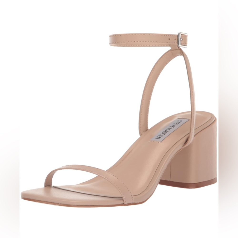 Steve Madden Natural Leather Audrina Nude Ankle Strap Block Heels size 7